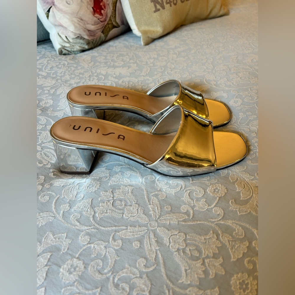 Unisa Metallic Silver Block Heel Sandals